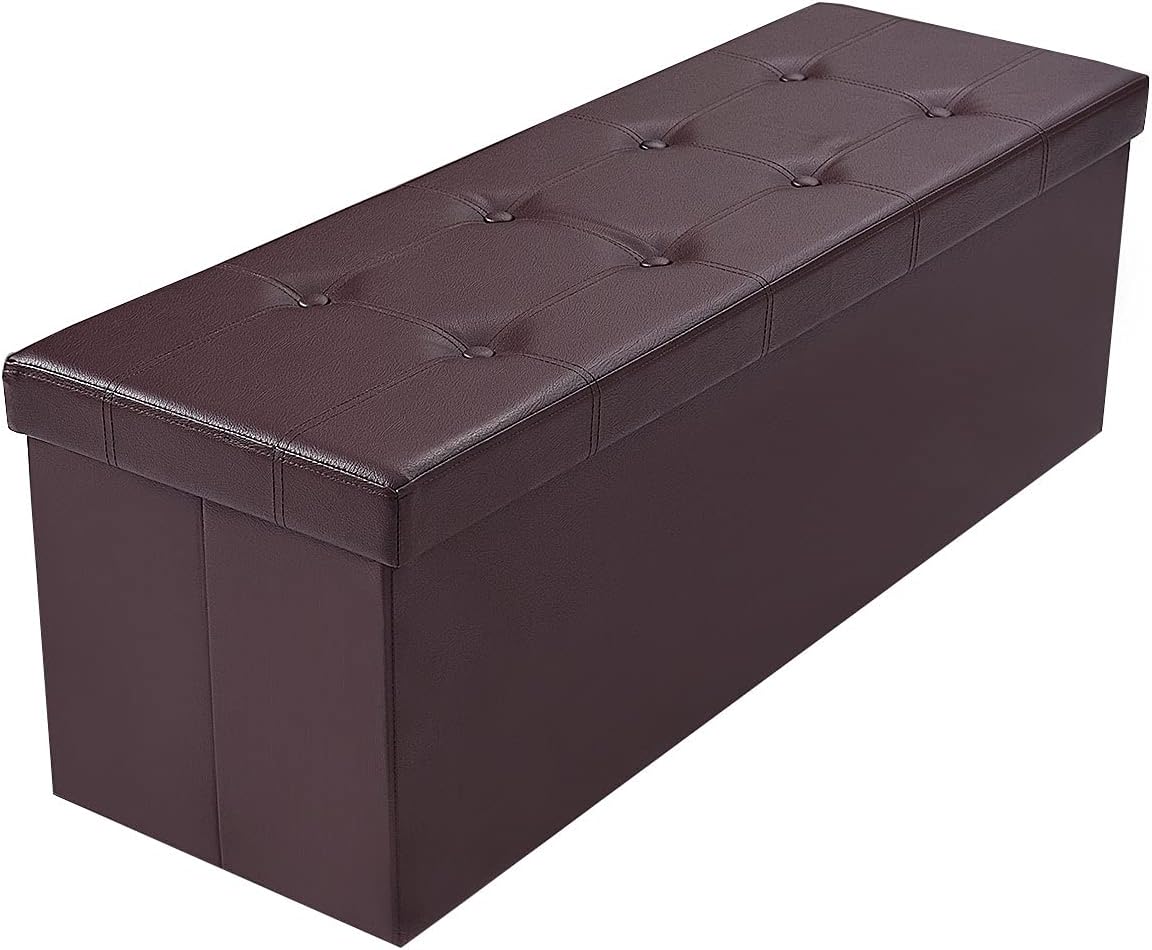Faux Leather Storage Ottoman Bench with Padded Seat I645796