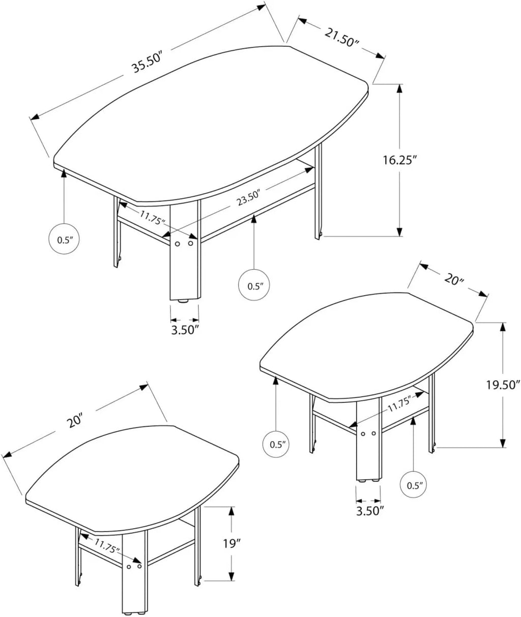 Grey Laminate 3Pcs Coffee End Side Table D551