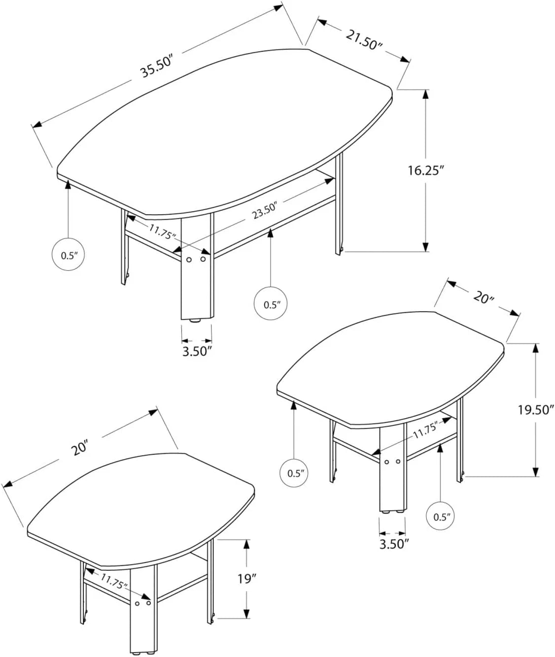 Grey Laminate 3Pcs Coffee End Side Table D551