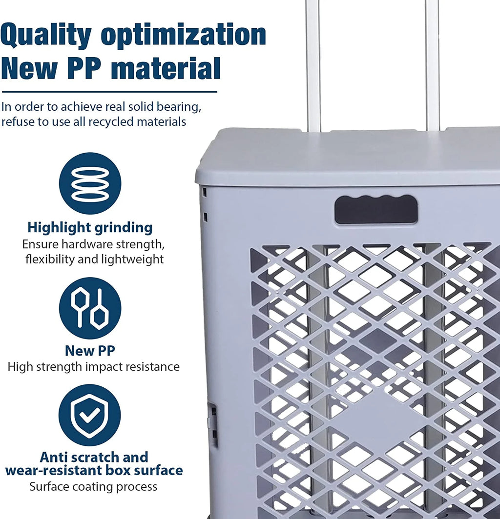Foldable Rolling Crate with Lid Wheels, Gray S4848