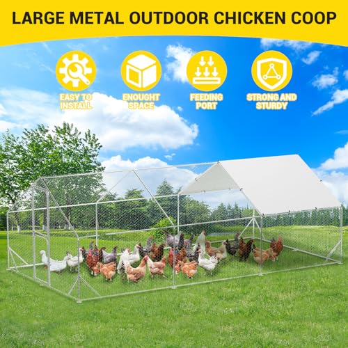 Large Metal Chicken Coop with Run, 9.8×13.1×6.6ft Walk-in Poultry Cage with Cover S531516