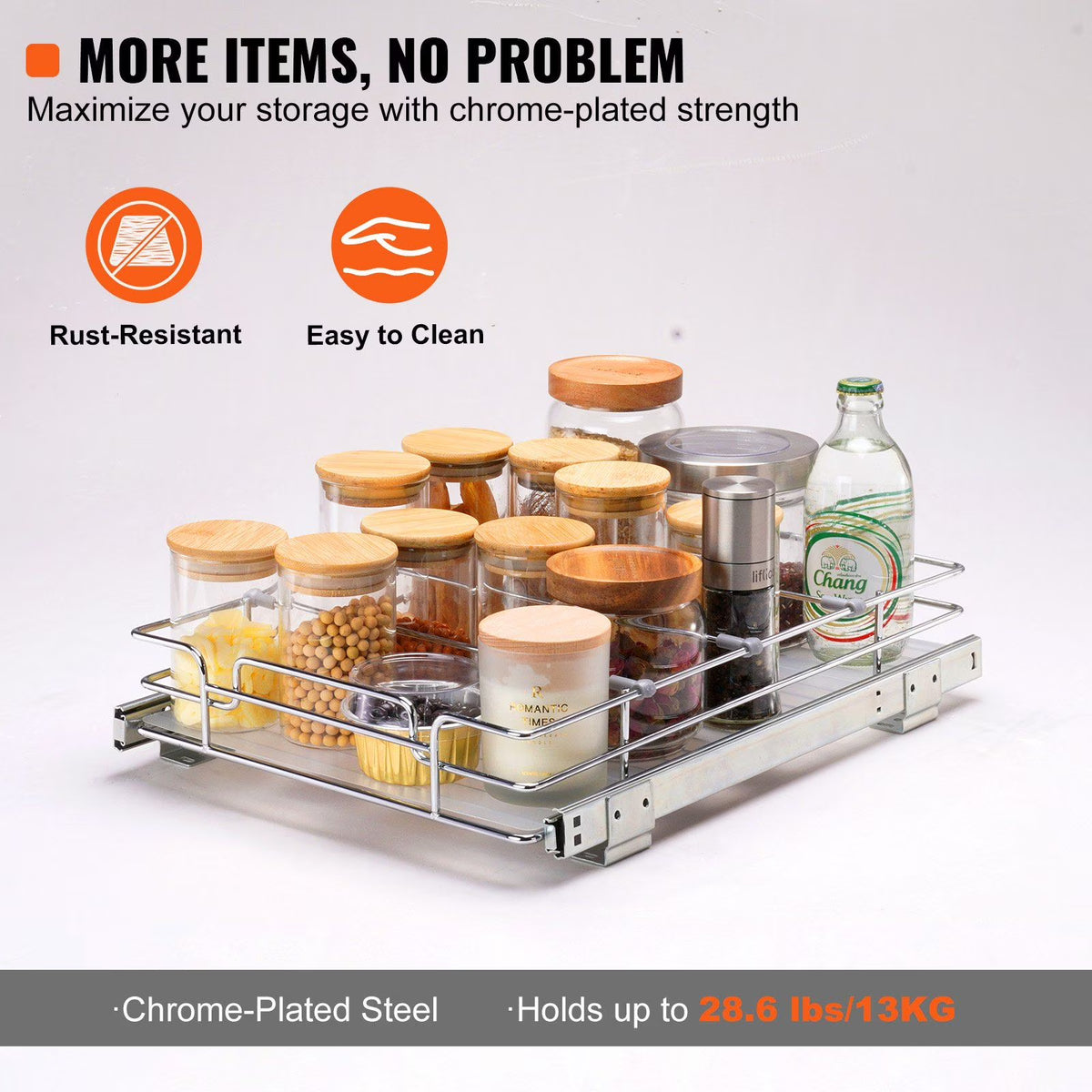 Chrome Steel Pull Out Cabinet Organizer with Slide Out Shelves O47615