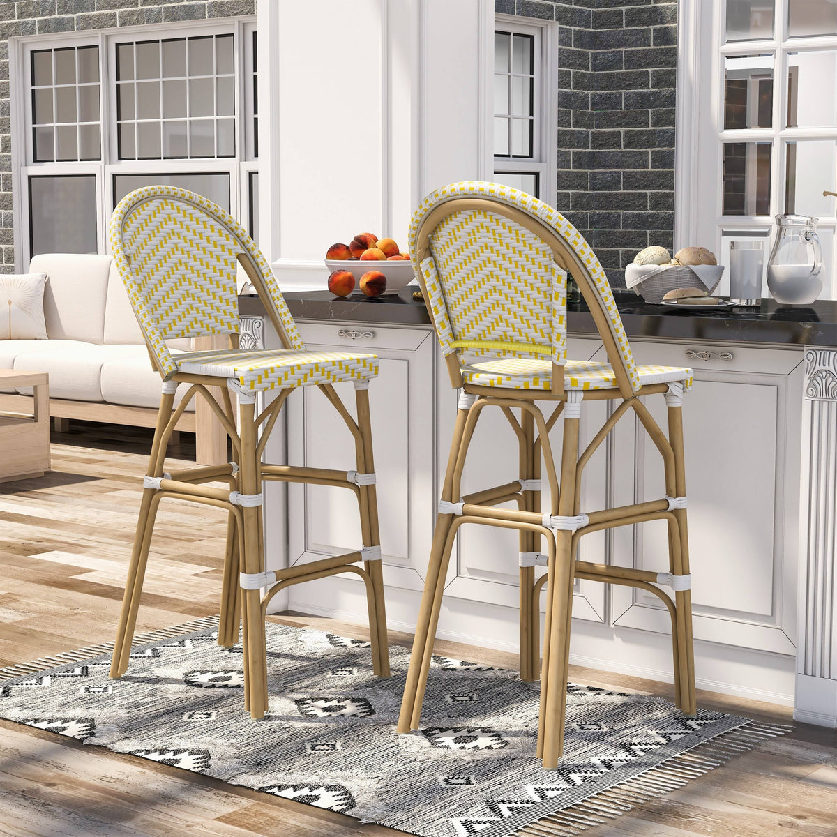 Natural Tone Patio Bar Chairs Set of 2 B6999