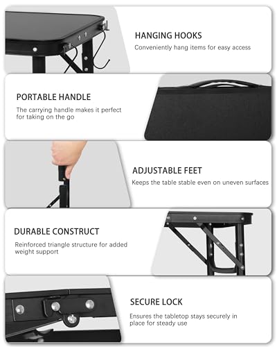 Black 25"x16"x22" Small Folding Aluminum Camping Table E243134