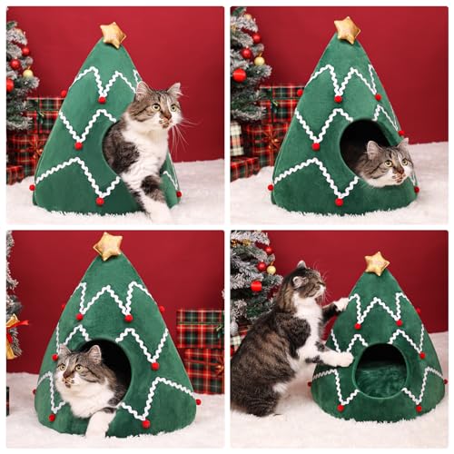 Cat Bed Christmas Hat Cat Tent House 2 in 1 Removable Triangle Pet Teepee X539200