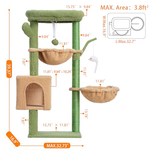 39.4 Inches Cat Tree with Scratching Post, Sisal Pole, Soft Platform, 2 Baskets and Dangling Toy H5220