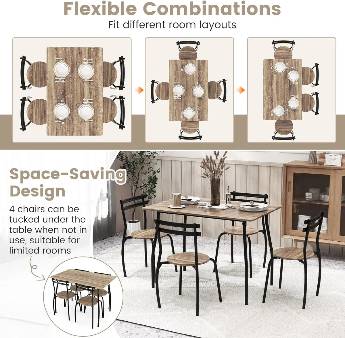 5-Piece Modern Dining Table Set with 4 Chairs G80631