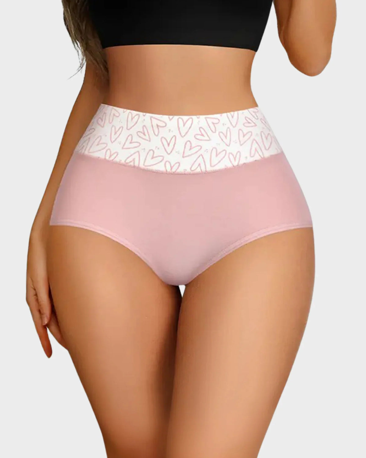 Cotton Heart Print High-Waist Panties 6 Pack O331