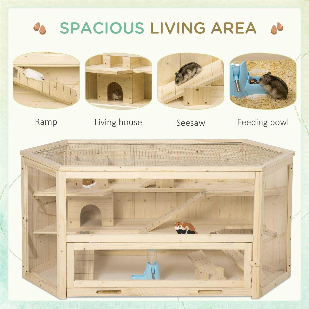 3 Tier Wooden Hamster Cage Small Animal House with Slide O42633