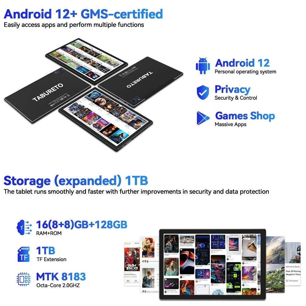 10.1 inch Android Tablet, 128GB ROM B3576