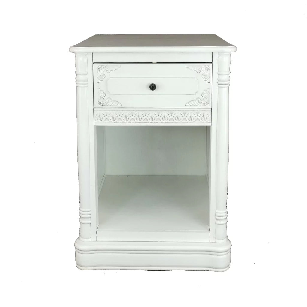 26 Inch White Wood Accent Chest with 1 Drawer I514