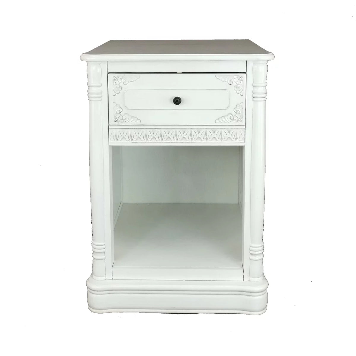 26 Inch White Wood Accent Chest with 1 Drawer I514