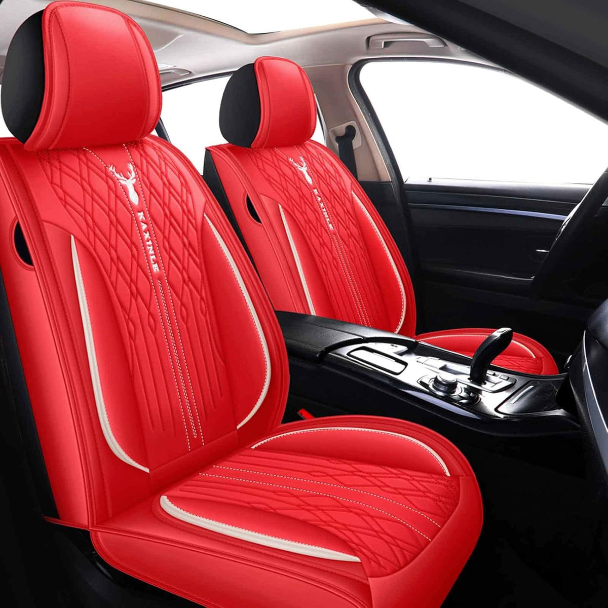 Red Leather Car Seat Covers 5 Seats Full Set Waterproof I82164