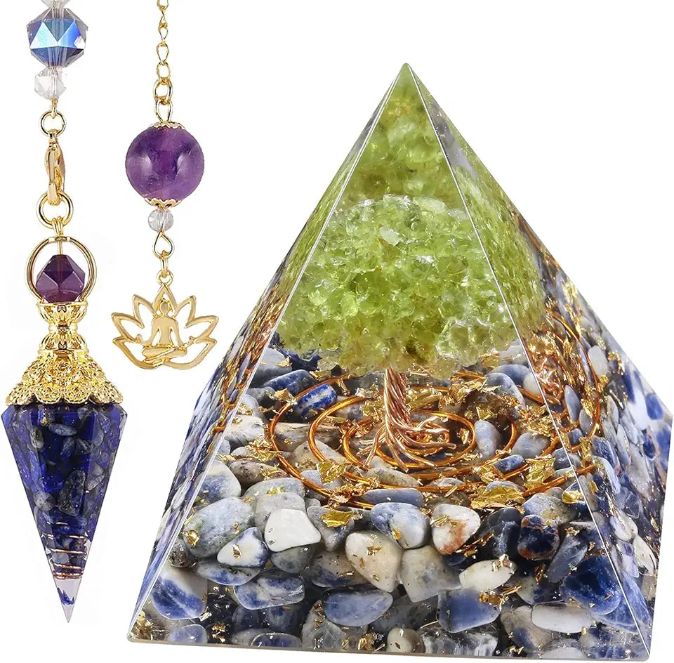 Orgone Pyramid & Pendulum Set Sodalite Lapis Lazuli W259060