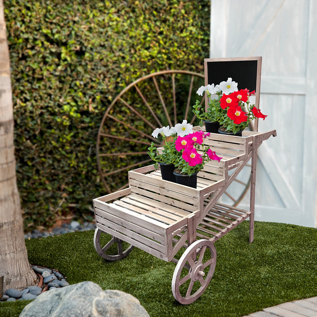Wooden Cart Plant Display Stand Z76792