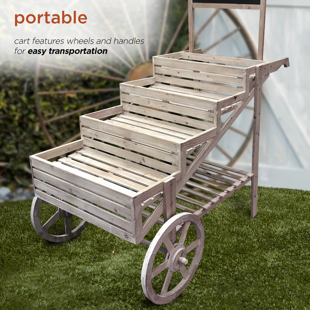 Wooden Cart Plant Display Stand Z76792