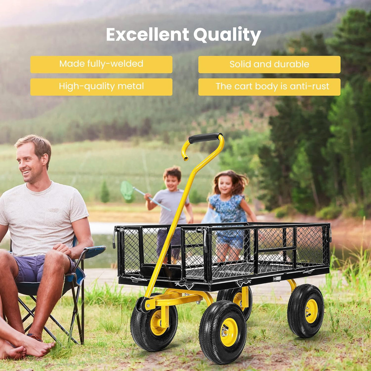 Heavy Duty Mesh Steel Garden Cart with Removable Sides L93285