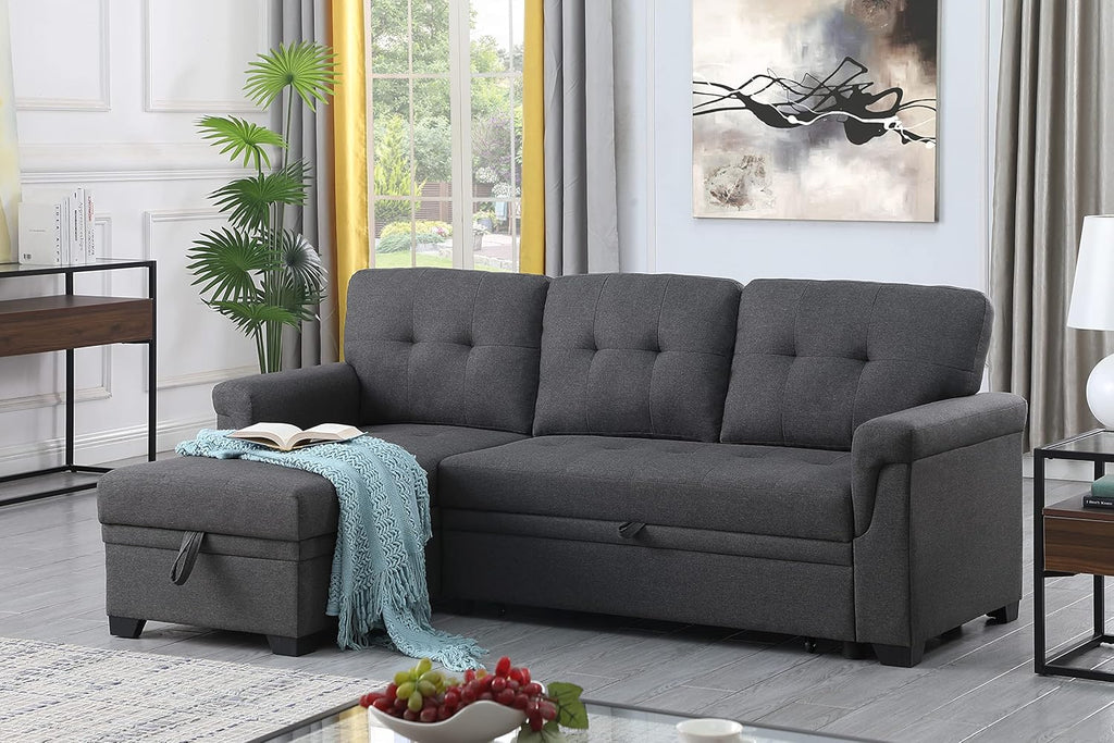 Dark Gray L-Shaped Reversible Sectional Sofa with Storage Chaise F350525
