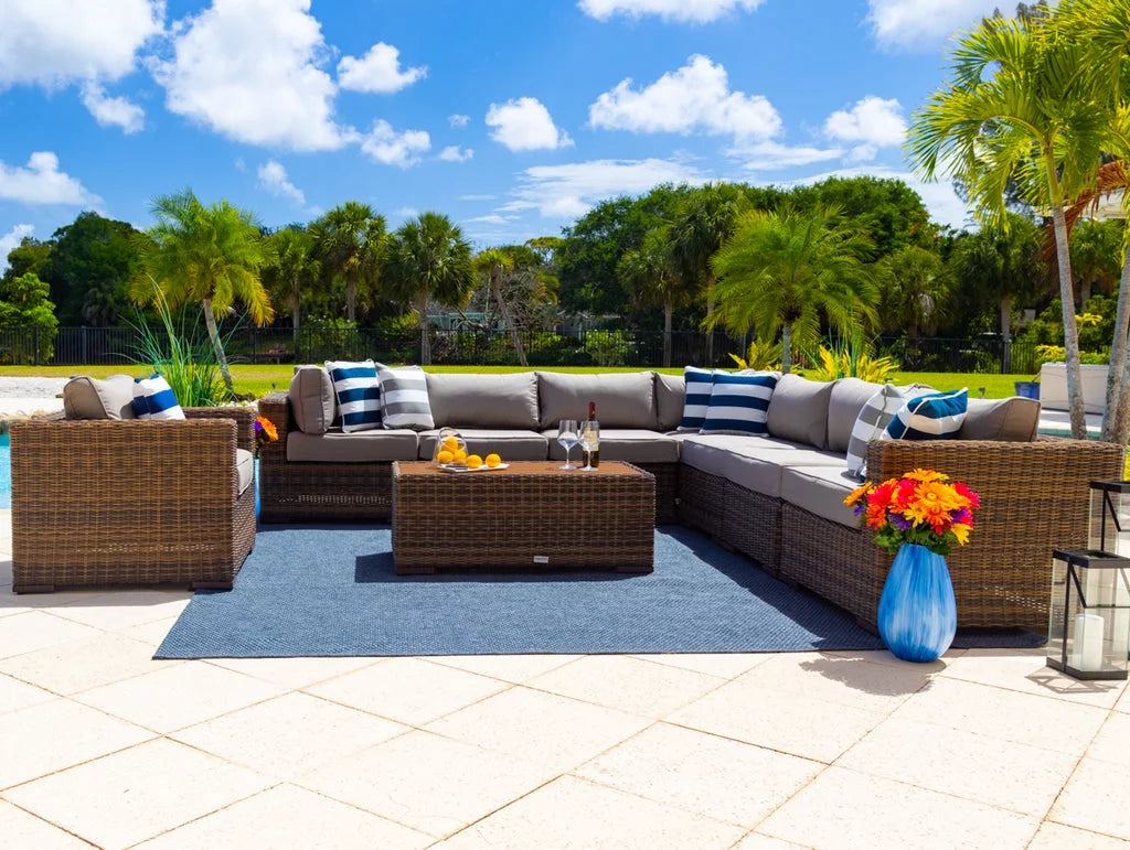 Brown 9-Piece Resin Wicker Outdoor Sectional Sofa Set O8435