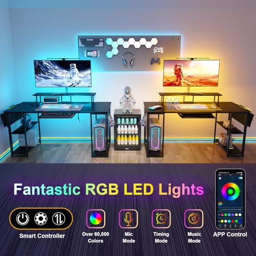 Brown Gaming Desk with LED Lights and Power Outlets P537271