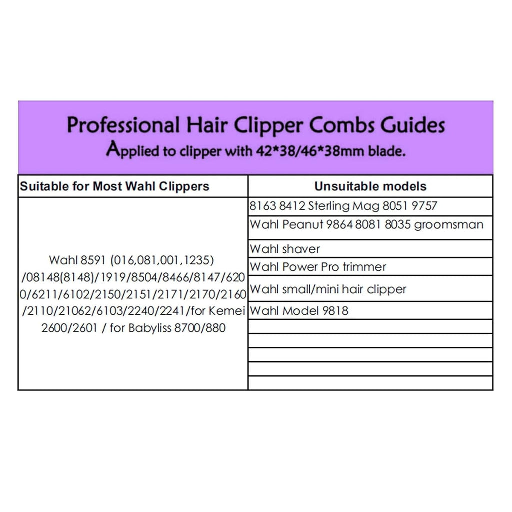 Hair Clipper Guards for Wahl Clippers from 1/8" to 1" J289457