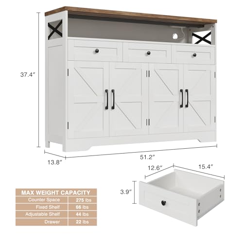 White Sideboard Buffet Cabinet with Drawers & Shelves D758