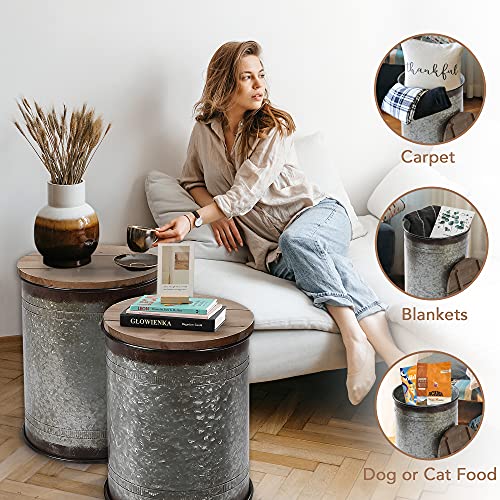 Galvanized Metal Storage Ottoman Side Table P18198