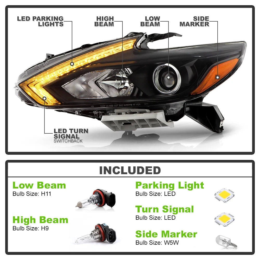 Black LED SwitchBack Tube Projector Headlights Q1154