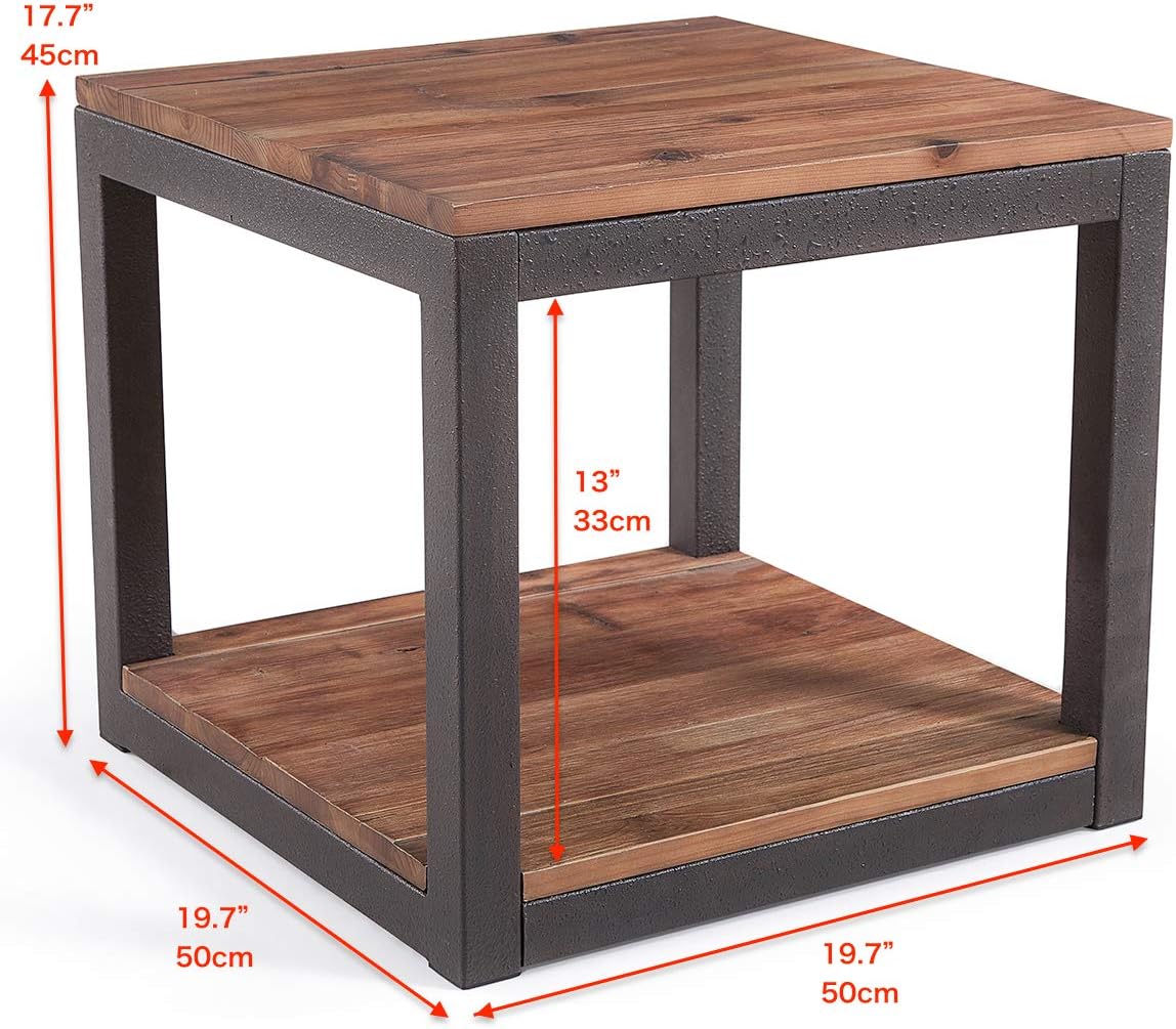 Vintage Industrial Side End Table with Storage Shelf, Reclaimed Wood, Rustic Brown Metal Frame T177