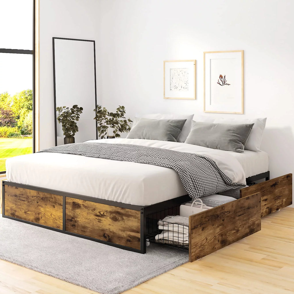 Queen Platform Bed with 4 XL Drawers T63197