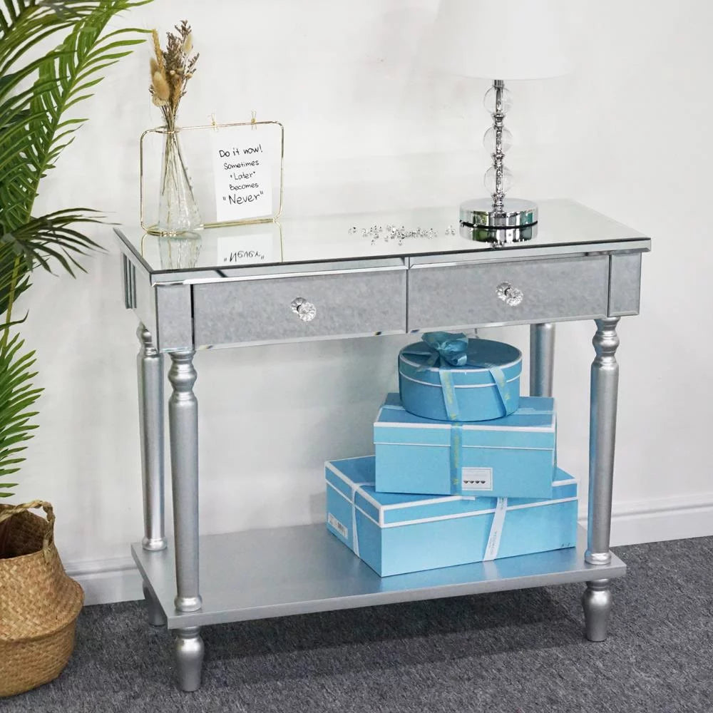 Mirrored Console Table with Drawers and Shelf P1908