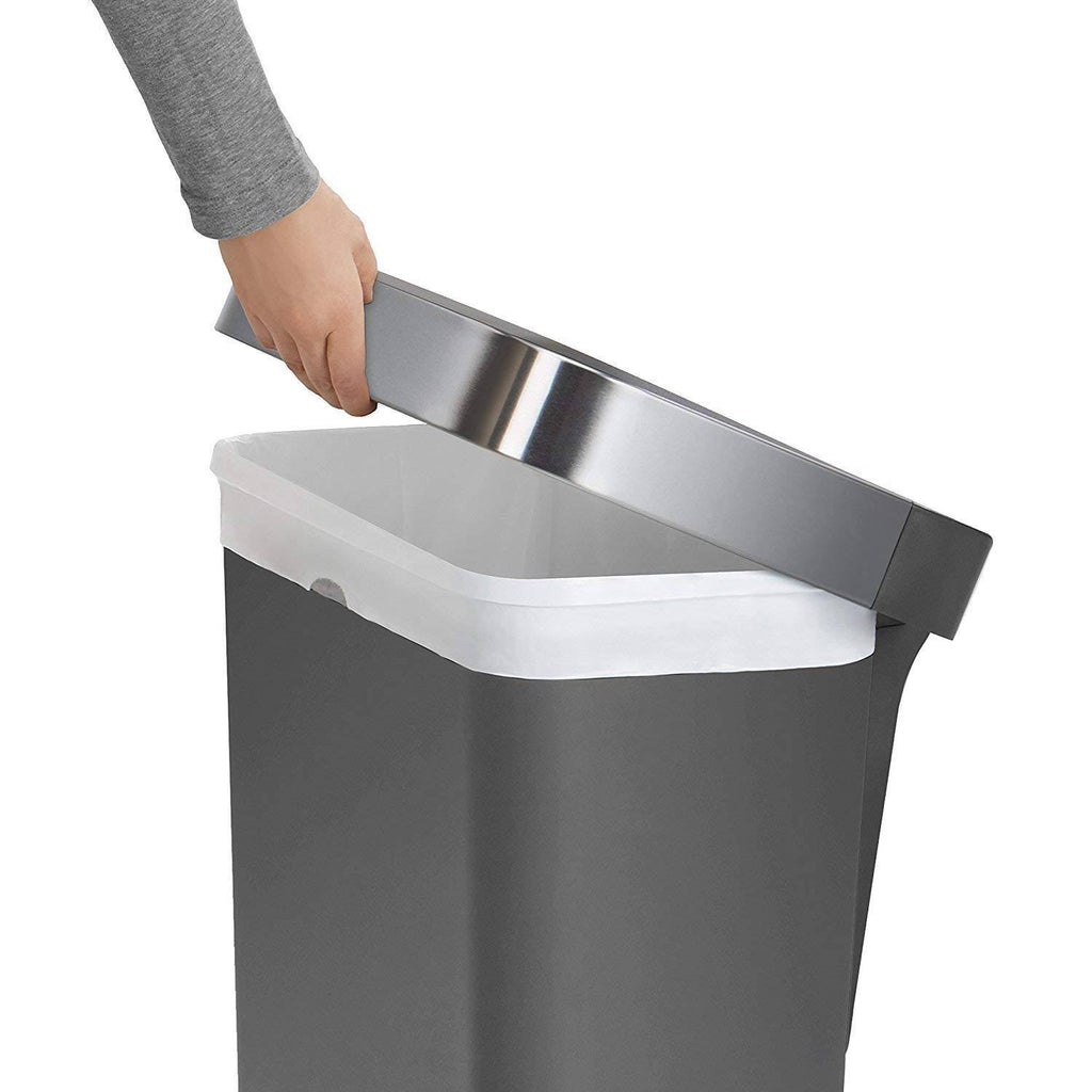 Gray 11.9 Gal Rectangular Plastic Steel Trash Can with Flip Lid and Foot Pedal C4419