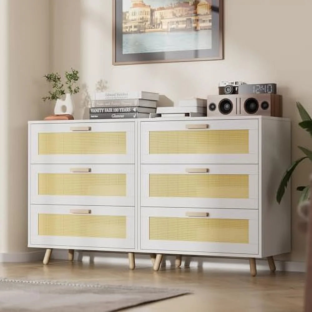 Black 3 Drawer Rattan Dresser O174816