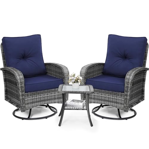3 Piece Rattan Wicker Bistro Set with Glass Top Table R695