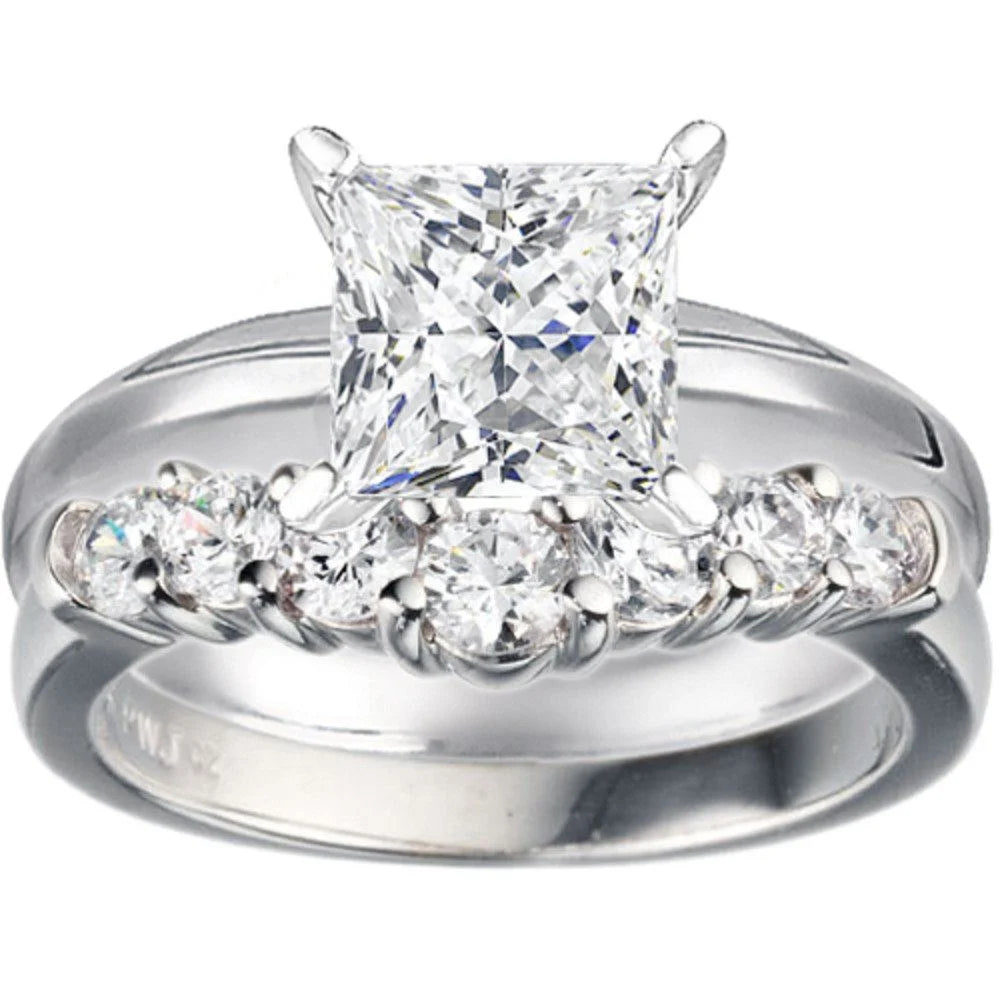 Seven Stone Shared Prong Contoured Wedding Ring In Sterling Silver With Moissanite F883345