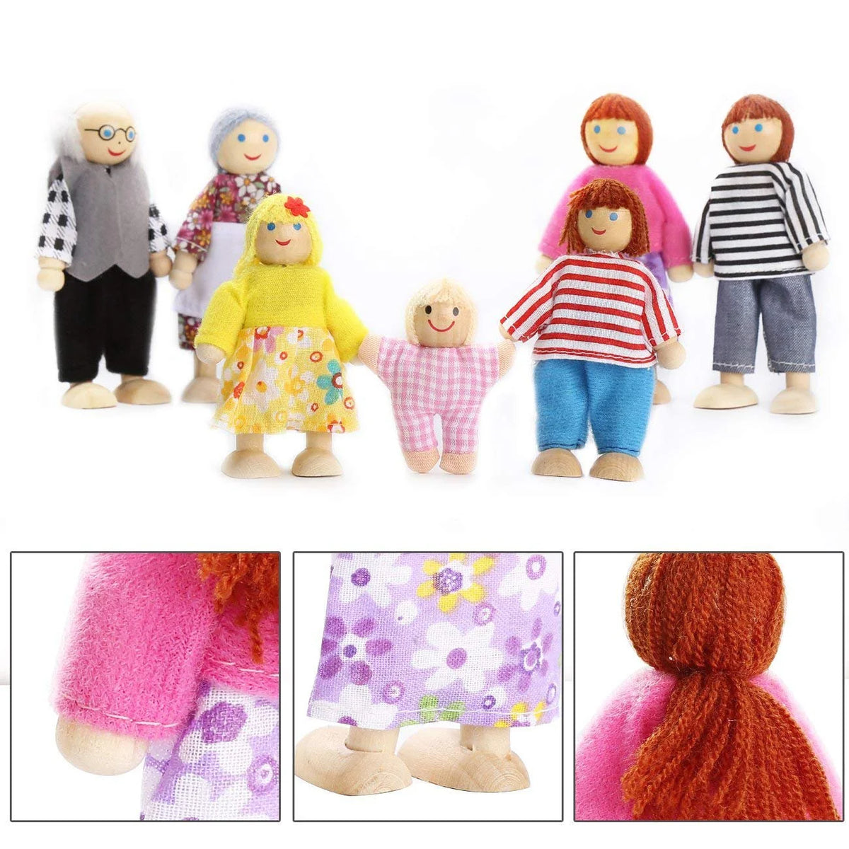 Wooden Dolls Playset Set of 7-Piece E545