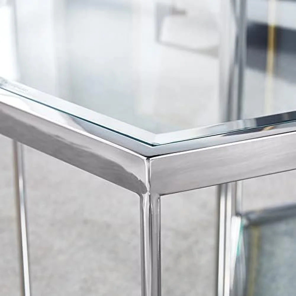 20 inch Tempered Glass End Table with Stainless Steel Frame A195