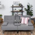 Gray Linen Convertible Futon Sofa Bed with Cupholders I65874