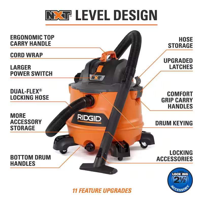 14 Gallon 6.0 Peak HP Wet/Dry Shop Vacuum with Filter and Hose S1609