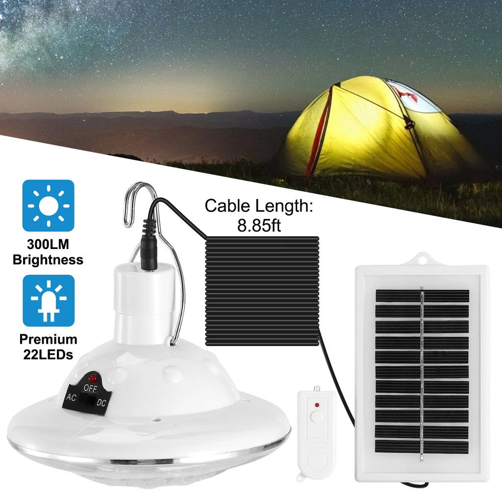Solar LED Camping Light 300LM Portable Lantern with Remote Control 3 Modes 6500K White F341