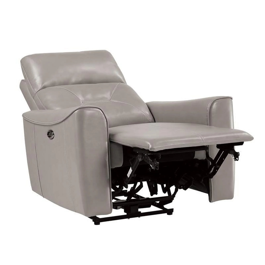 Faux Leather Power Reclining Chair with USB Port in Light Gray G5651