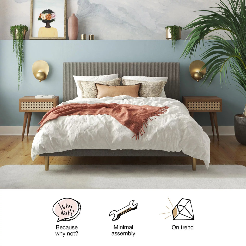 Ivory Velvet Queen Upholstered Bed with Headboard J10874