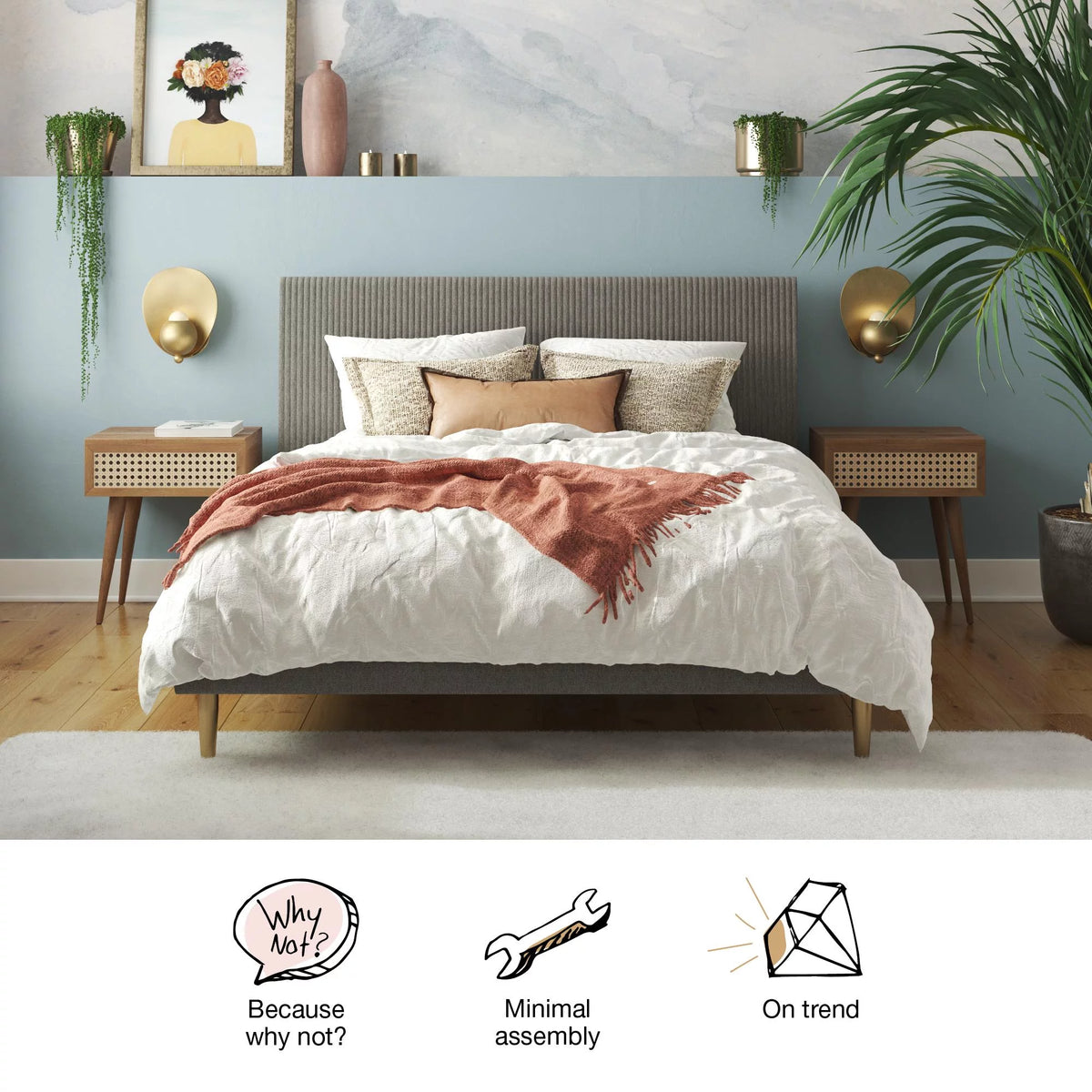 Ivory Velvet Queen Upholstered Bed with Headboard J10874