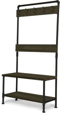 Acacia Wood Bench with Shelf and Coat Hooks U427953