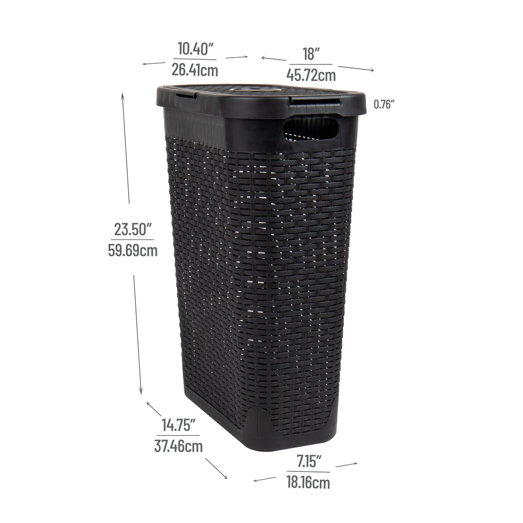 40L Slim Laundry Hamper, Clothes Basket with Lid, Plastic, Set of 2, Black K314