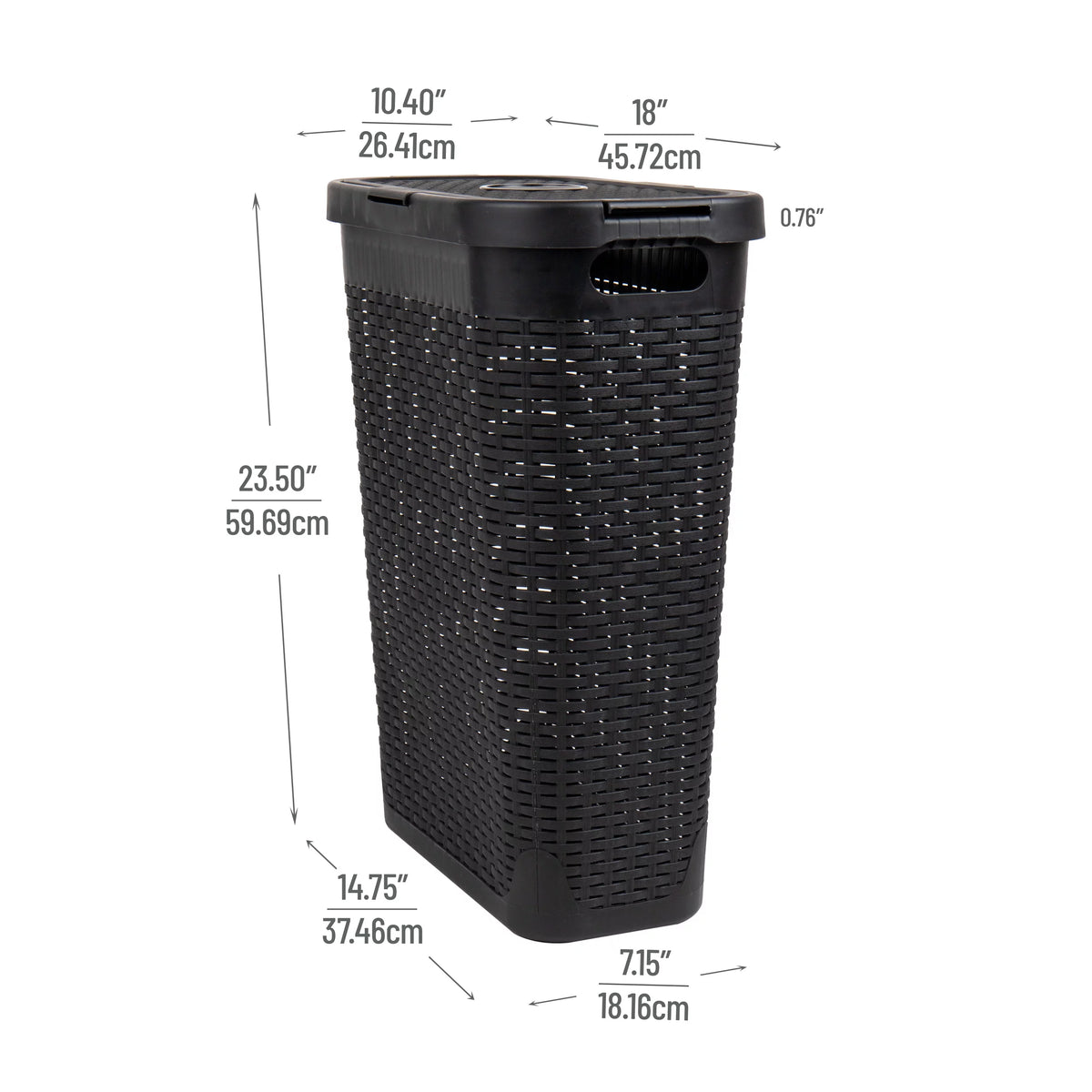 40L Slim Laundry Hamper, Clothes Basket with Lid, Plastic, Set of 2, Black K314