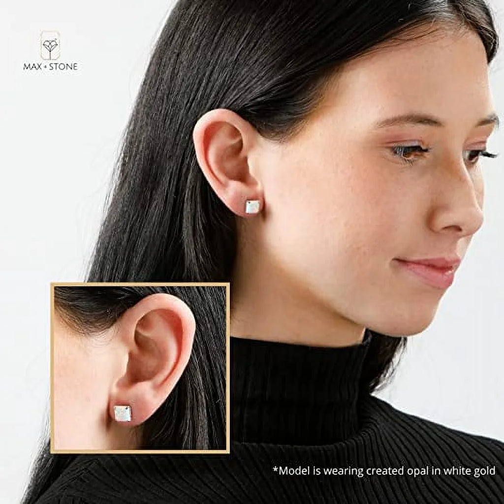 14k Yellow Gold Princess Cut Created Blue Sapphire Square Stud Earrings 7mm I937264