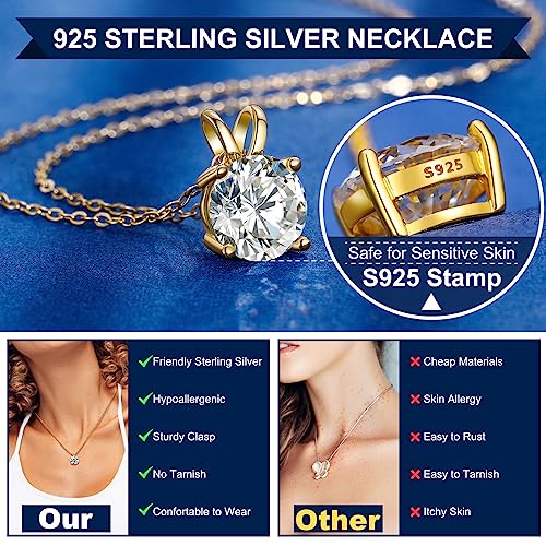 0.1CT-12.0CT Lab Created Diamond Pendant 18K White Yellow Gold Plated Sterling Silver Round Moissanite Solitaire Necklace J8664