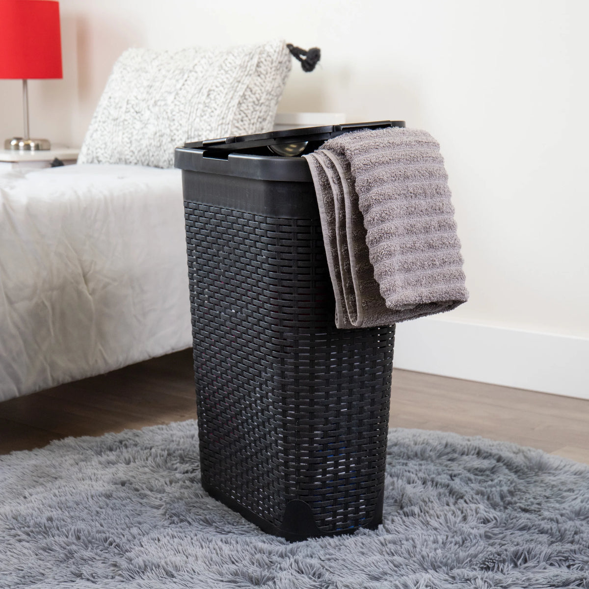 40L Slim Laundry Hamper, Clothes Basket with Lid, Plastic, Set of 2, Black K314