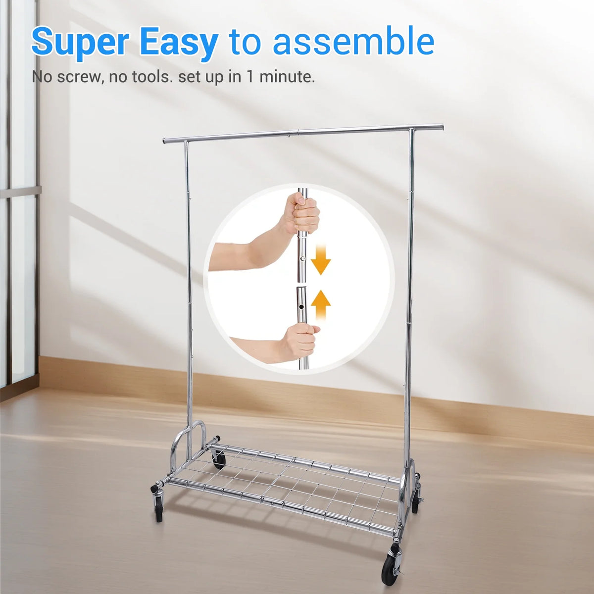 Heavy Duty Metal Clothes Rack with Wheels & Shelves B41245
